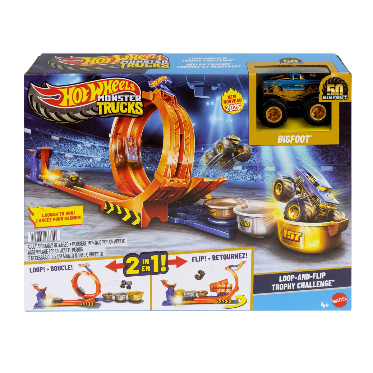 Hot Wheels Monster Trucks Loop-And-Flip Trophy Challenge Playset & Die-Cast Bigfoot Toy Truck