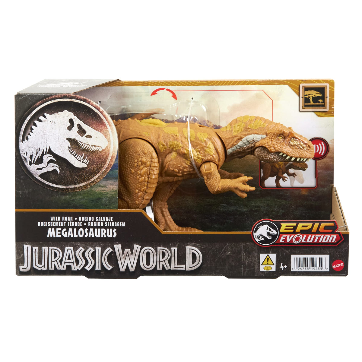 Jurassic World Wild Roar Dinosaur, MEGAlosaurus Action Figure Toy With Sound