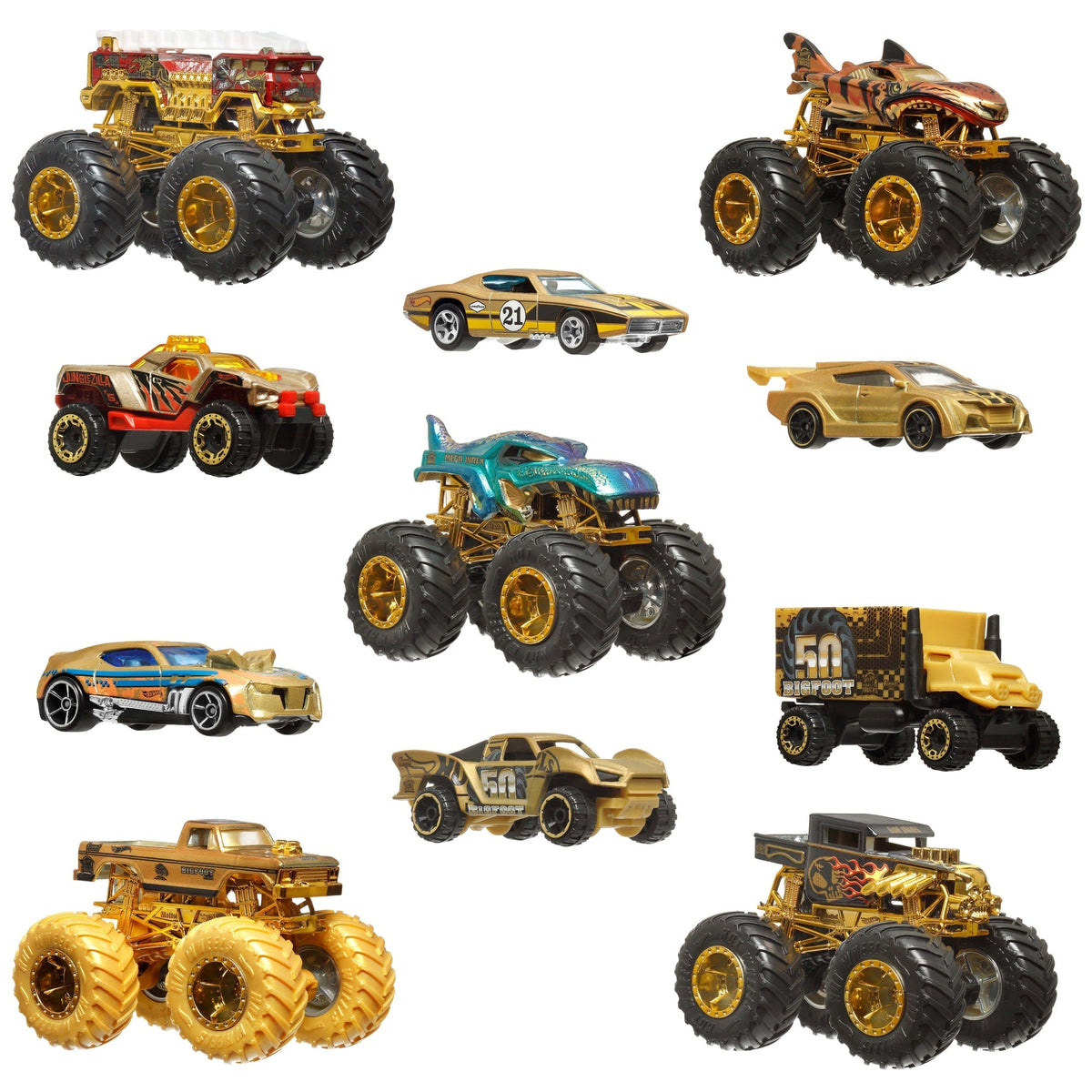 Hot Wheels Monster Trucks Trophy Champions Collection, 5 1:64 Scale Toy Trucks & 6 Die-Cast Cars