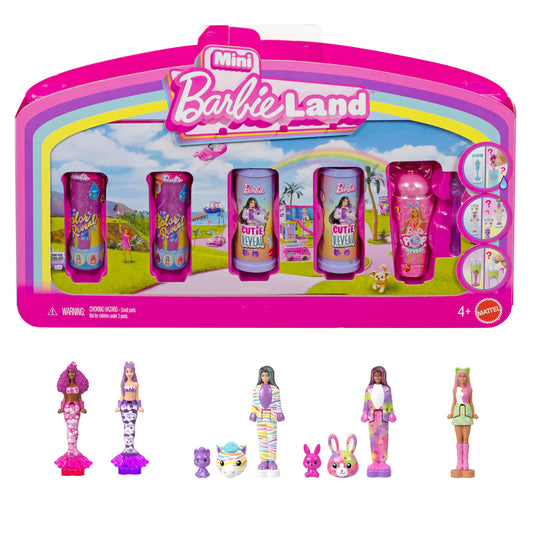 Barbie Mini Barbie Land 5 Dolls Reveal Pack, 1.5-Inch Mini Dolls With Surprise Reveal & Sensory Play Piece