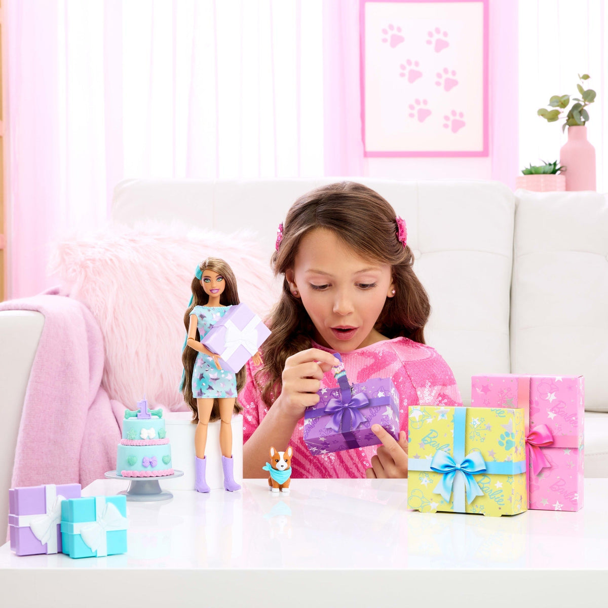Barbie Party Unboxed Pet Birthday Series Doll & Accessories, Party Stars Set With 10 Surprises