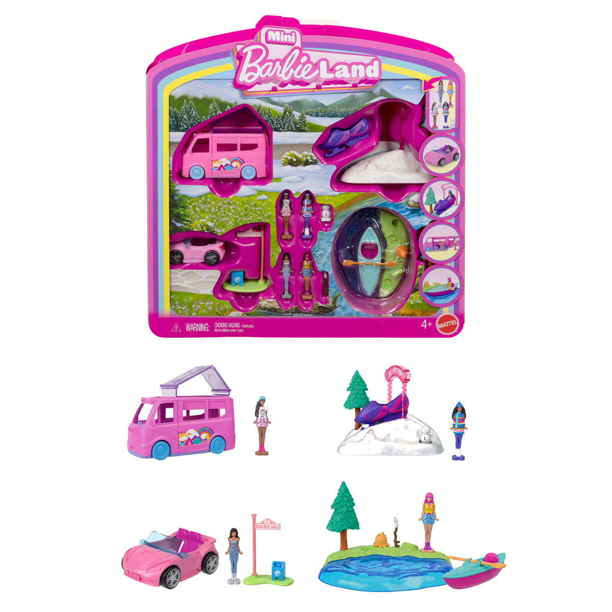 Barbie Mini Barbieland 4-Pack Doll & Vehicle Set, 4 1.5-Inch Dolls & 4 Iconic Toy Vehicles