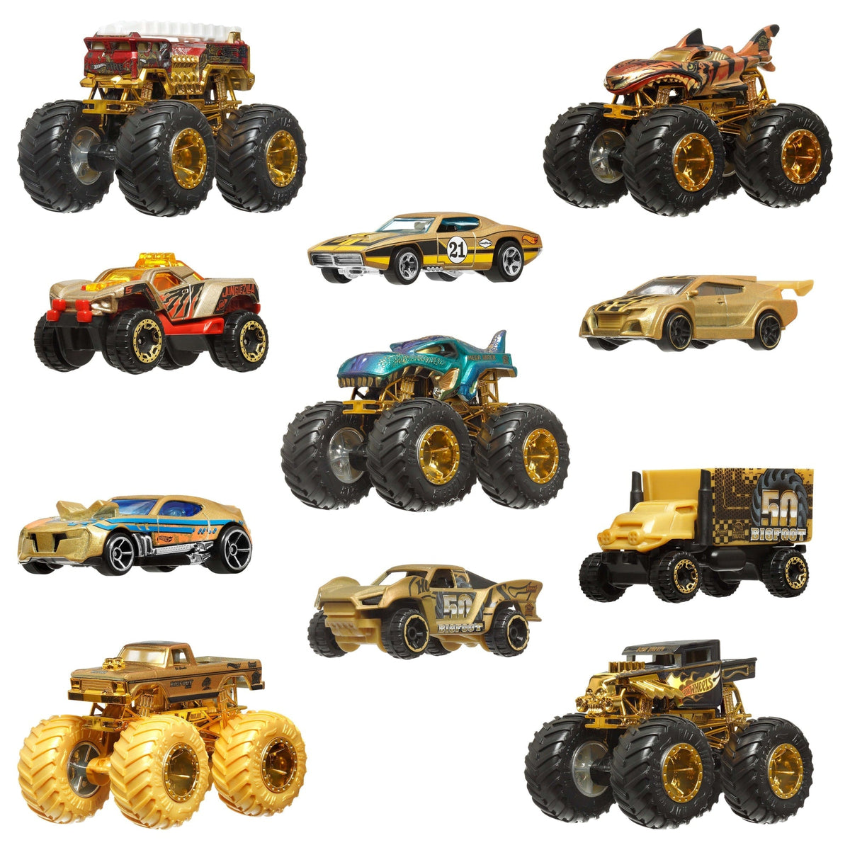 Hot Wheels Monster Trucks Trophy Champions Collection, 5 1:64 Scale Toy Trucks & 6 Die-Cast Cars