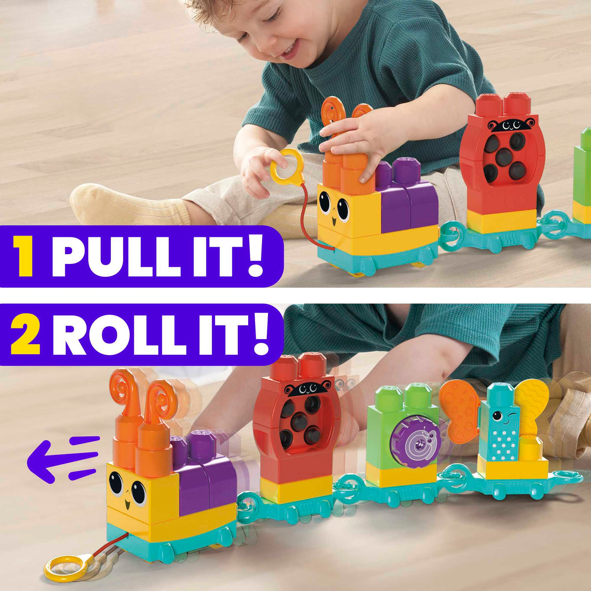 MEGA Bloks Move N Groove Caterpillar Sensory Building Toys For Toddlers 1-3 (30 Pcs)