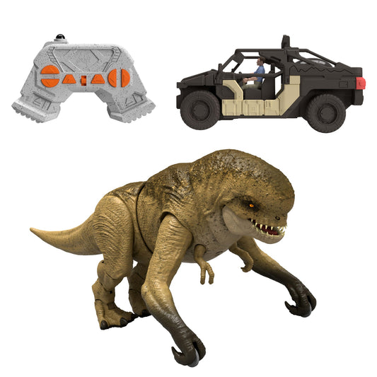 Jurassic World Rebirth Track N Chomp Distortus Rex & Vehicle, Remote Control, Lights & Growl & Chomp
