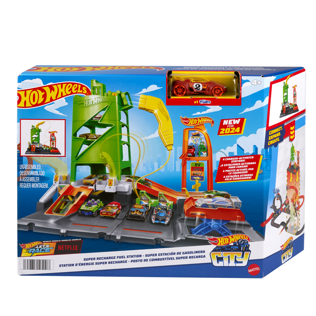 Hot Wheels City Super Recharge Fuel Station With 1:64 Scale Toy Car