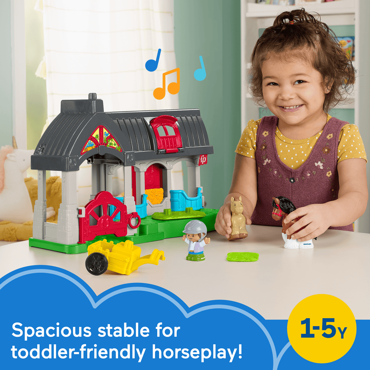 Fisher-Price Little People Friendly Horses Stable Toddler Playset With Sounds, 6 Play Pieces