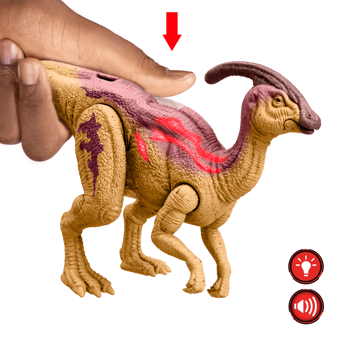 Jurassic World Wild Roar Parasaurolophus Dinosaur Action Figure Toy, Glow Effect Lights & Sounds