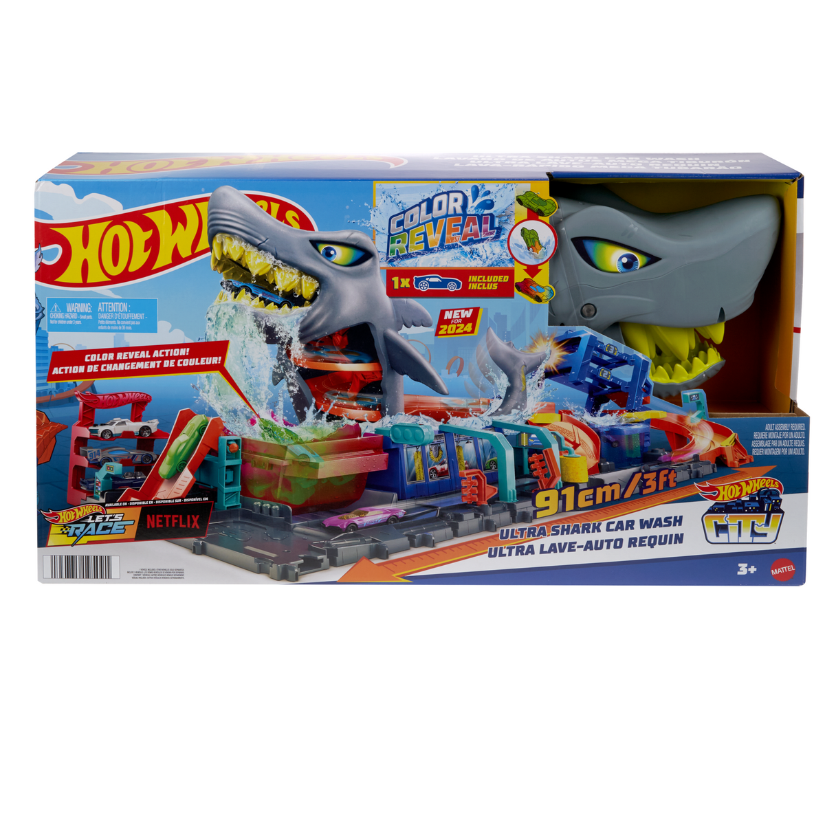 Hot Wheels City Ultra Shark Car Wash With Color Reveal Toy Car in 1:64 Scale