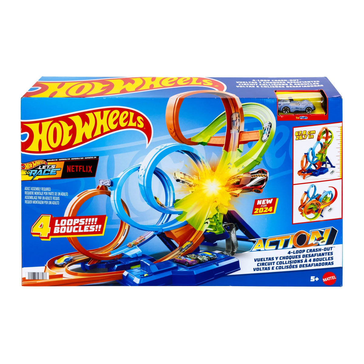 Hot Wheels Action 4-Loop Crash Out Track Set With Motorized Booster & 1:64 Scale Toy Car