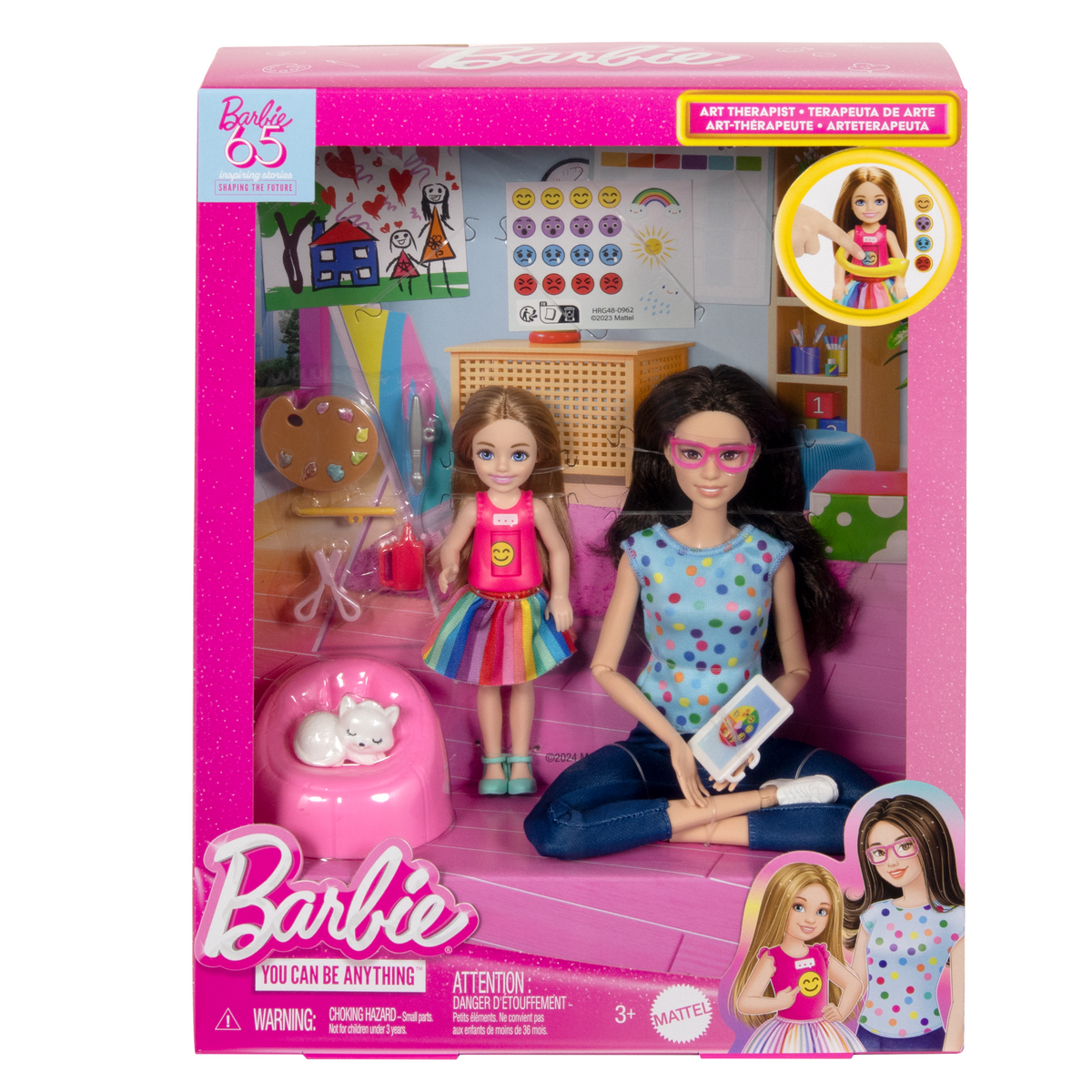 Barbie Art Therapy Playset With 2 Dolls, Pet & Accessories, Shirt On Small Doll Rotates Emoji