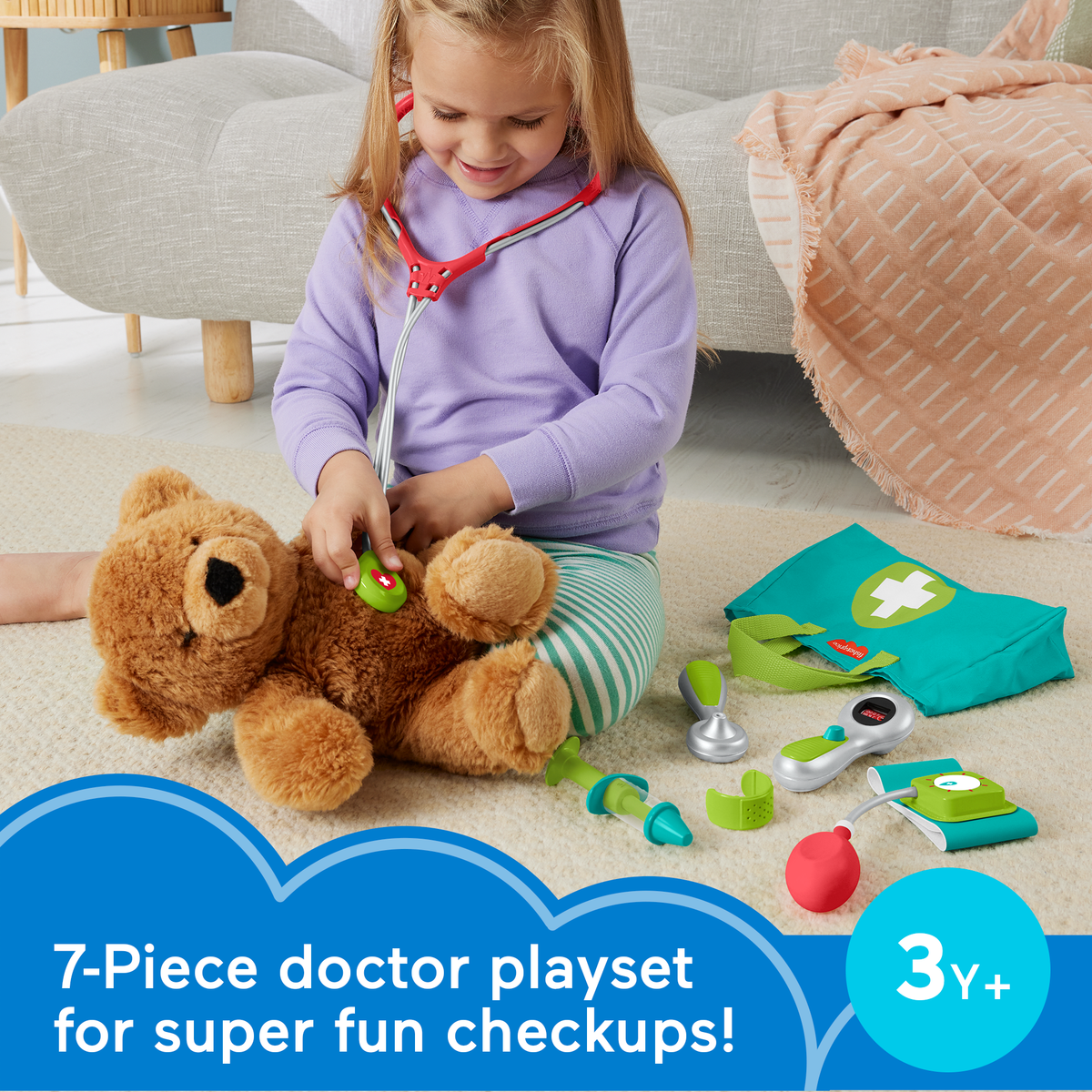 Fisher-Price Medical Kit 7-Piece Doctor Toys Preschool Pretend Play Set For Ages 3+ Years