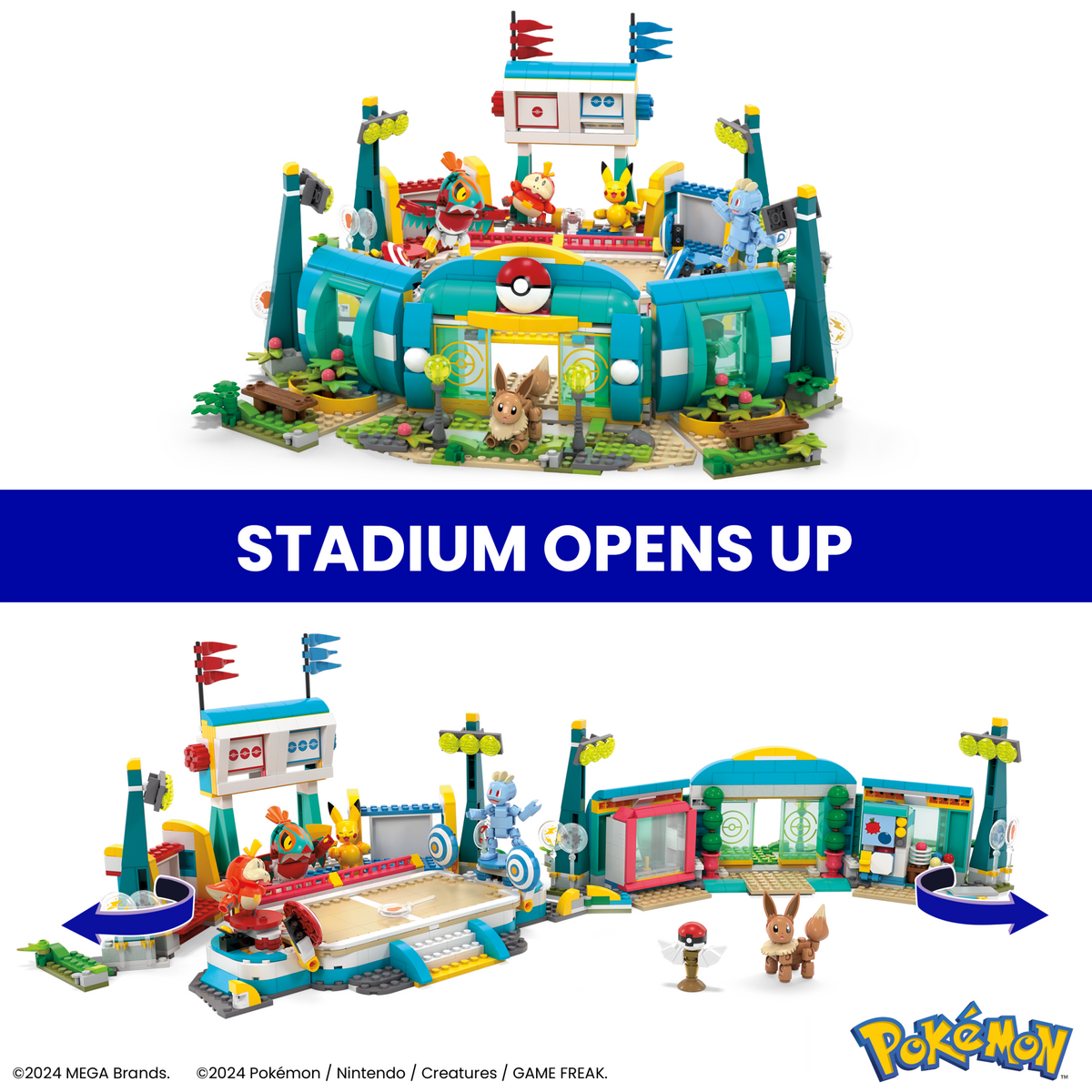 MEGA Pokémon Traning Stadium Building Toy Kit, With 5 Action Figures (1101 Pieces) For Kids