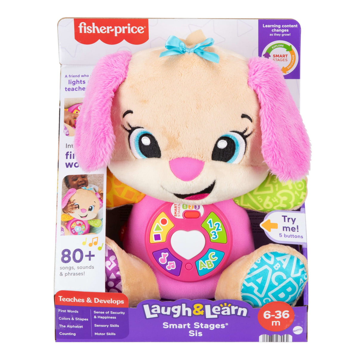 Fisher-Price Laugh & Learn Smart Stages Sis Pink Plush Musical Learning Toy For Baby & Toddler
