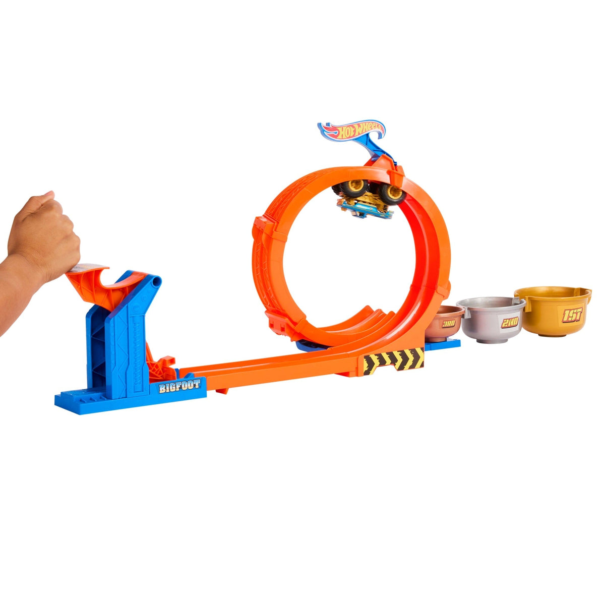 Hot Wheels Monster Trucks Loop-And-Flip Trophy Challenge Playset & Die-Cast Bigfoot Toy Truck
