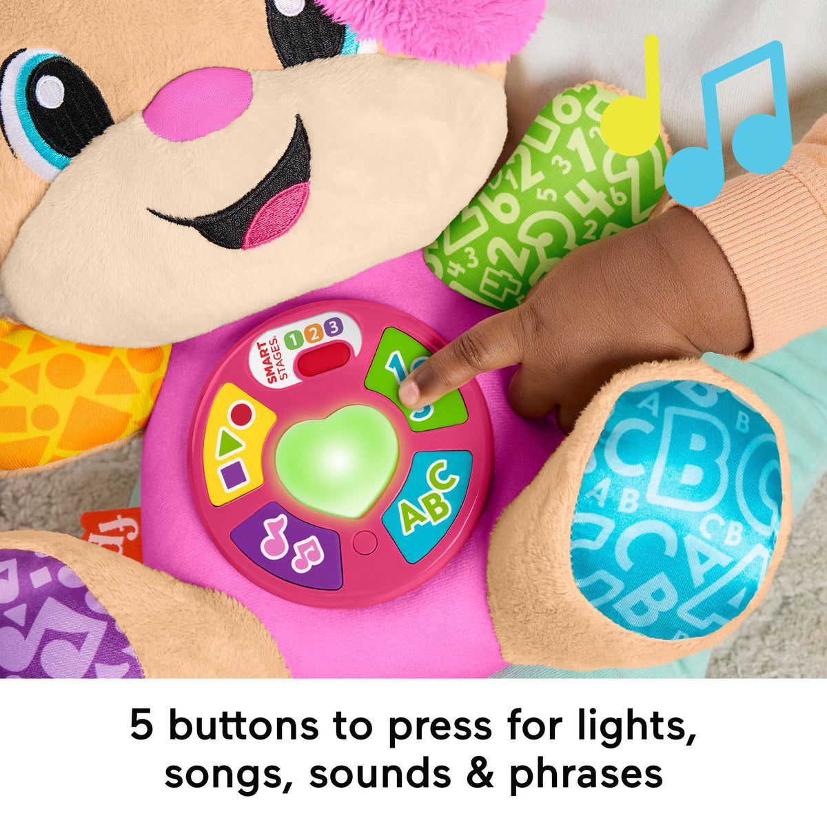 Fisher-Price Laugh & Learn Smart Stages Sis Pink Plush Baby Musical Learning Toy, Multilanguage Version