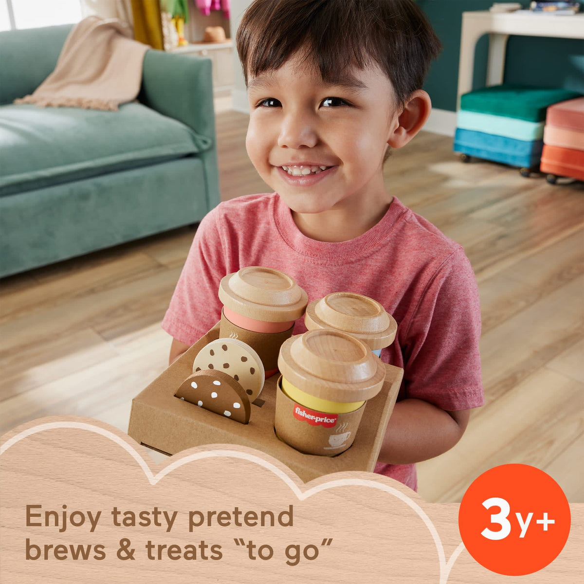 Fisher-Price Wooden Coffee To Go Set, Preschool Café Shop Playset, 15 Wood Pieces