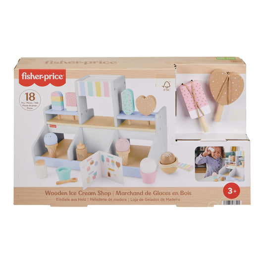 Fisher-Price Wooden Ice Cream Shop Set For Preschool Pretend Play, 18 Wood Pieces