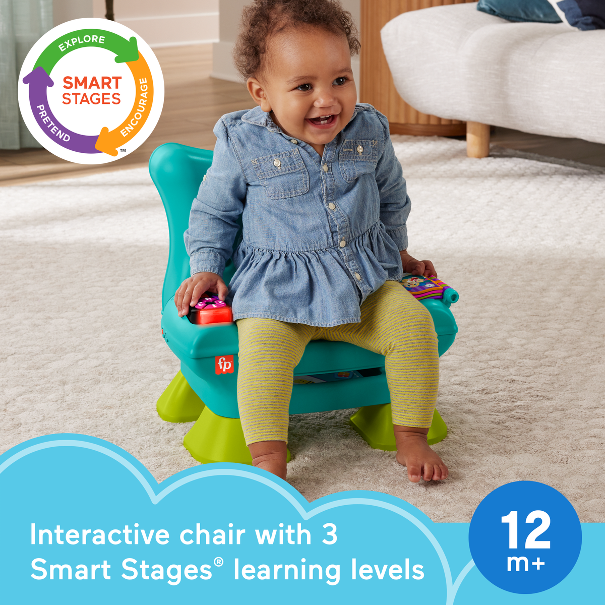Fisher-Price Laugh & Learn Smart Stages Chair Electronic Learning Toy For Toddlers, Teal